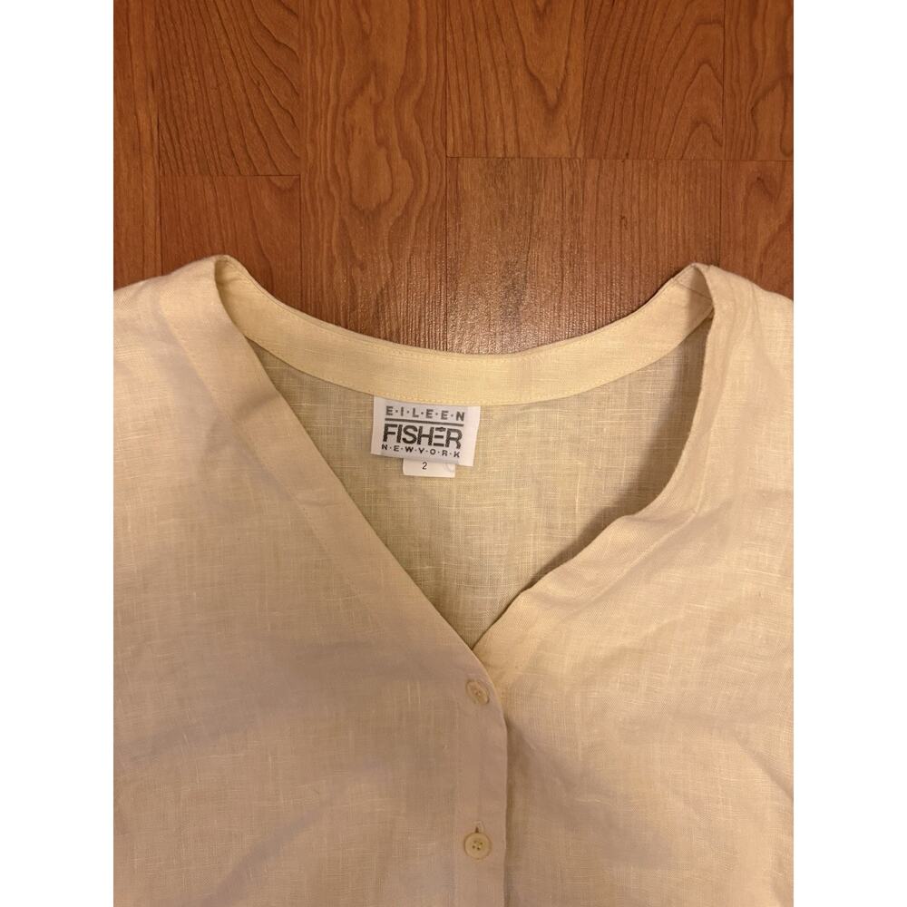 Eileen Fisher Shirt Womens Large Linen Button Down Top Casual Organic VTG Yellow - Picture 3 of 5